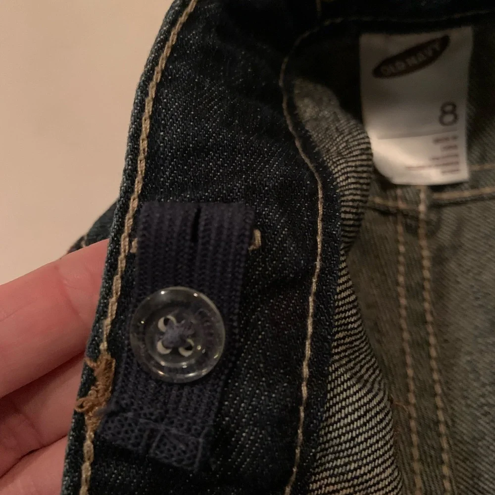 Old Navy Girls Size 8 Blue Denim Pink Details Boot Cut Jeans Adjustable Waist